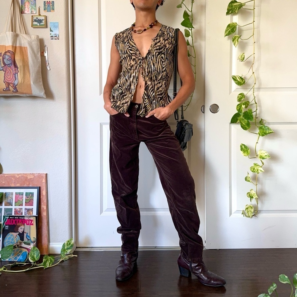 Vintage Brown Slim Velvet Pants